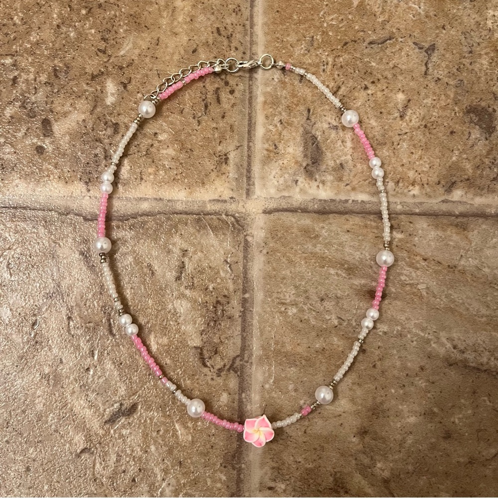 Pink plumeria flower necklace